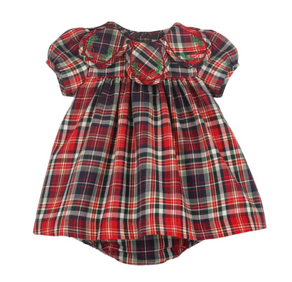 Sophie & Lucas Girls Red Evergreen Holiday Tartan Plaid Petal Dress - Bow in Back by Sophie & Lucas