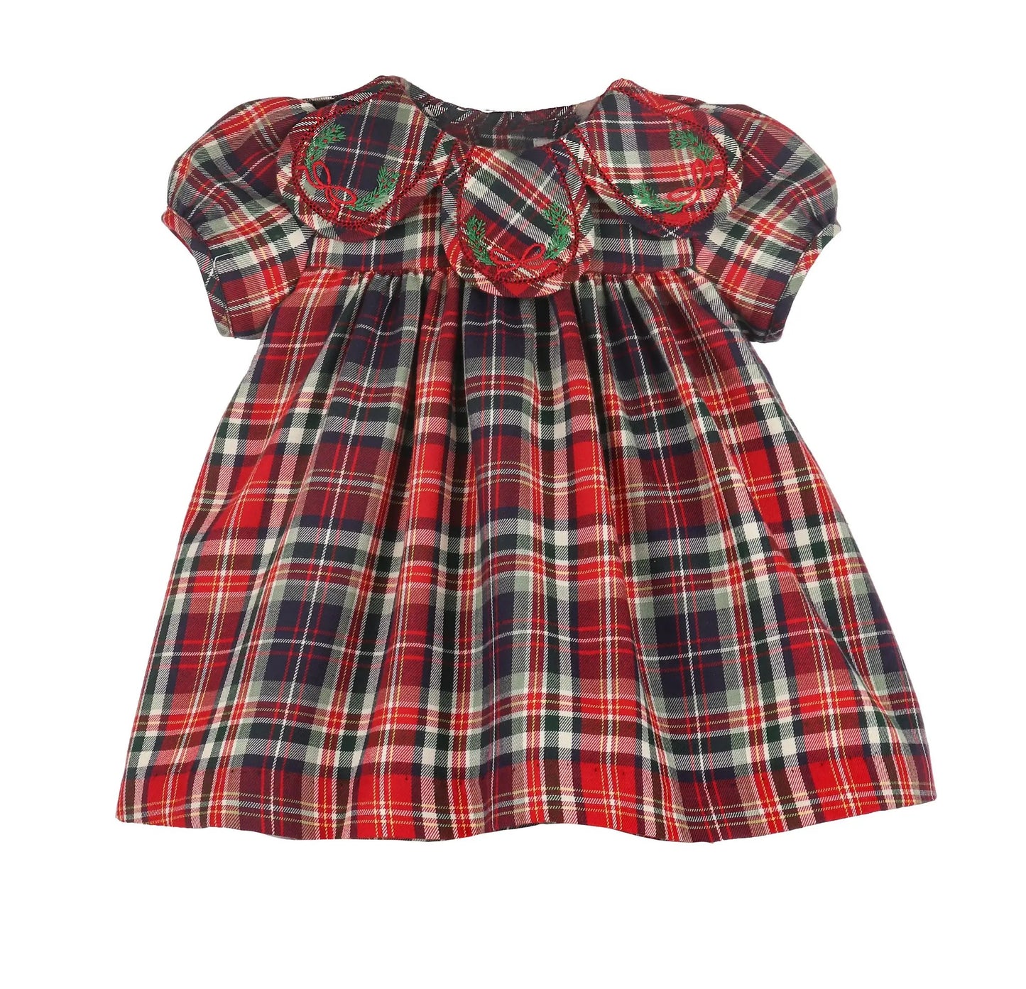 Sophie & Lucas Girls Red Evergreen Holiday Tartan Plaid Petal Dress - Bow in Back by Sophie & Lucas
