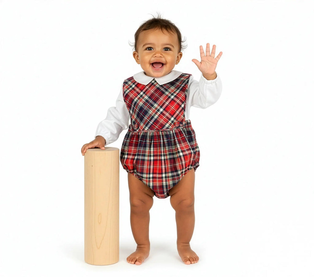 Sophie & Lucas Boys Red Evergreen Holiday Tartan Plaid Bubble with Shirt