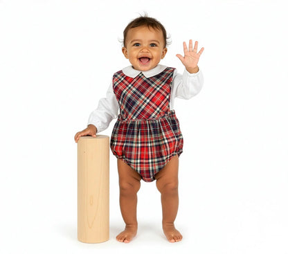 Sophie & Lucas Boys Red Evergreen Holiday Tartan Plaid Bubble with Shirt by Sophie & Lucas