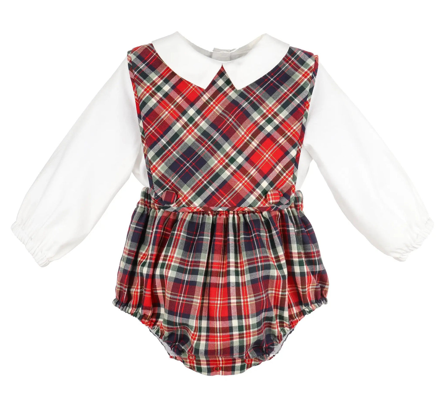 Sophie & Lucas Boys Red Evergreen Holiday Tartan Plaid Bubble with Shirt by Sophie & Lucas