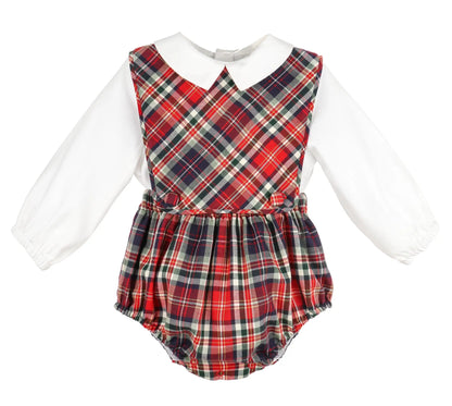 Sophie & Lucas Boys Red Evergreen Holiday Tartan Plaid Bubble with Shirt by Sophie & Lucas