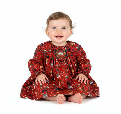 Sophie & Lucas Girls Red Santa's Sweetheart Dress - Petal Collar - Bow in Back by Sophie & Lucas