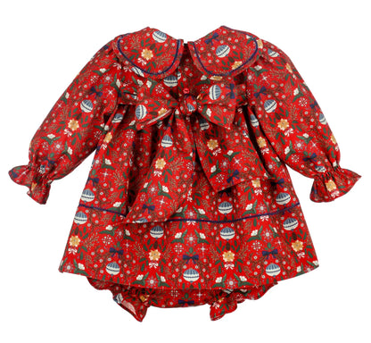 Sophie & Lucas Girls Red Santa's Sweetheart Dress - Petal Collar - Bow in Back by Sophie & Lucas