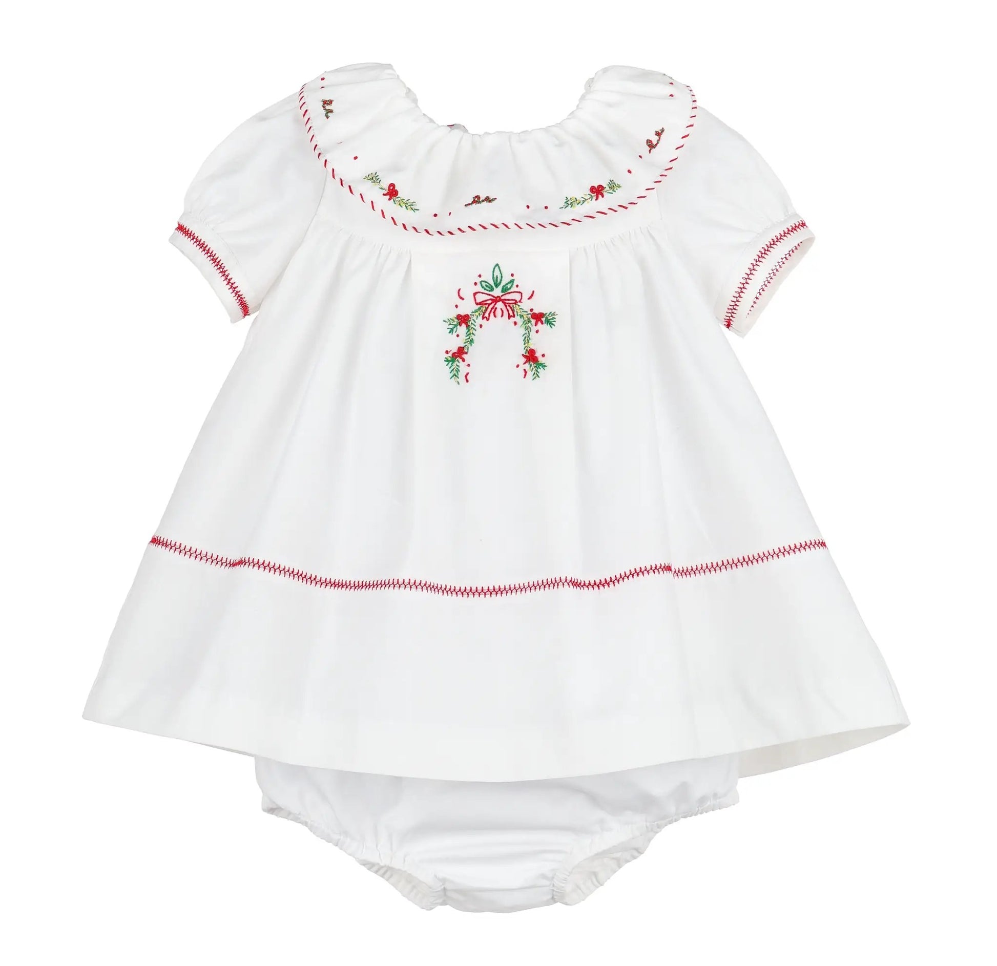 Sophie & Lucas Girls White Merrymaker Christmas Dress - Ruffle Collar & Embroidery