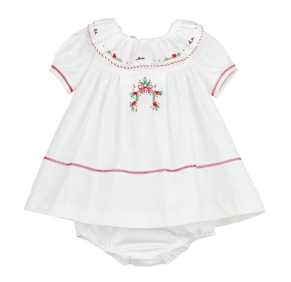 Sophie & Lucas Girls White Merrymaker Christmas Dress - Ruffle Collar & Embroidery