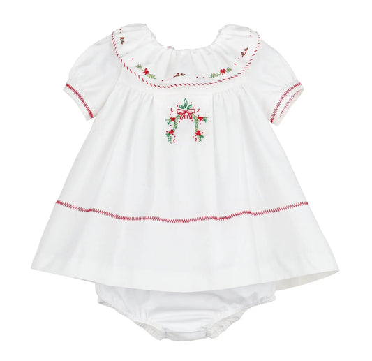 Sophie & Lucas Girls White Merrymaker Christmas Dress - Ruffle Collar & Embroidery