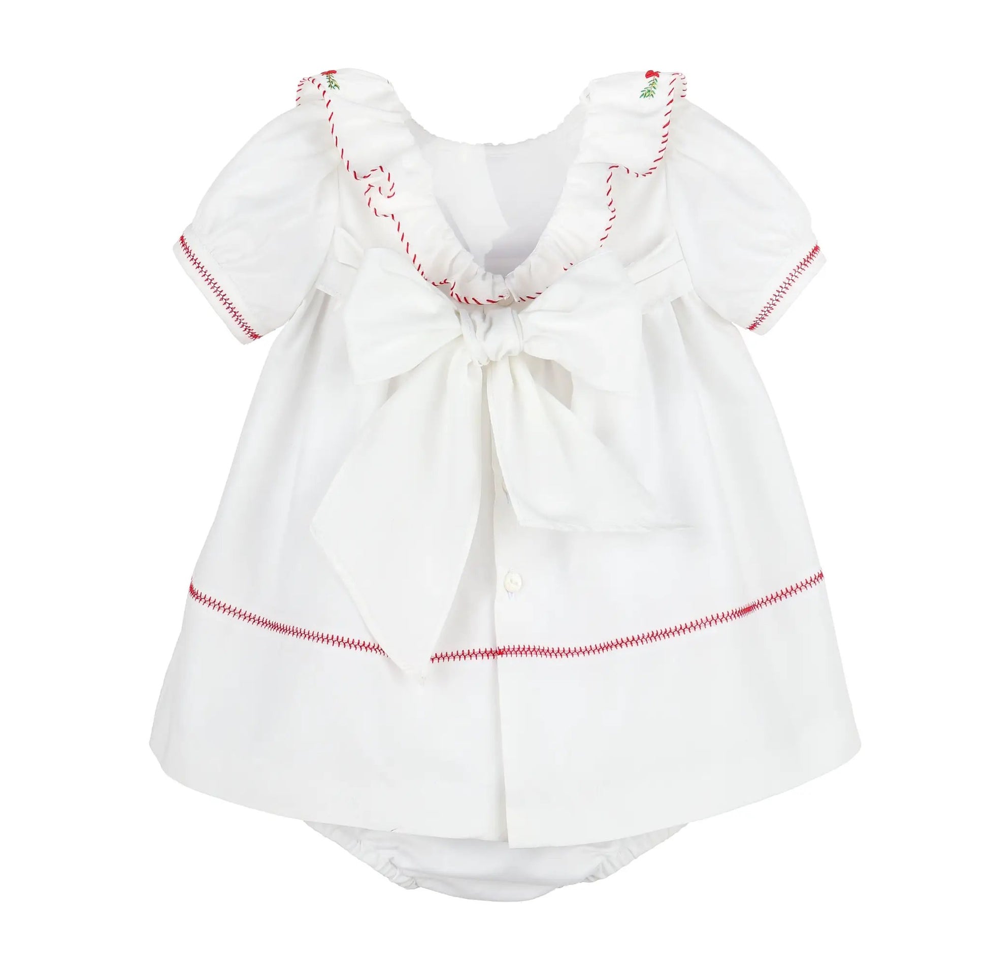 Sophie & Lucas Girls White Merrymaker Christmas Dress - Ruffle Collar & Embroidery