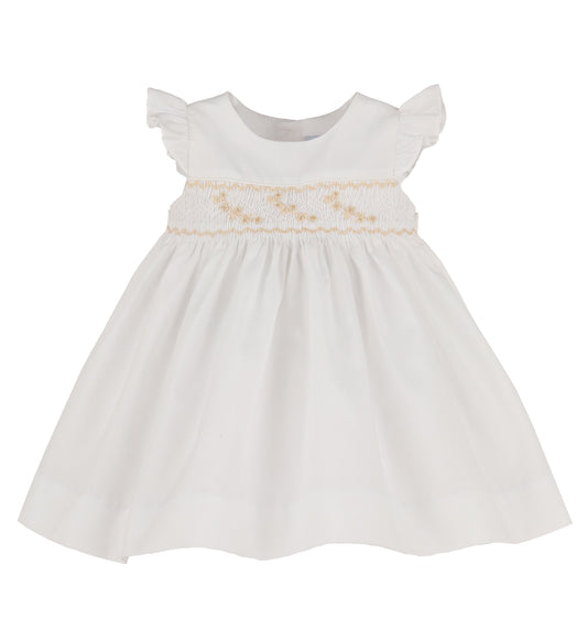 Luli & Me Girls Batiste Flutter Sleeve Dress - Smocked in Ecru Beige by Luli & Me