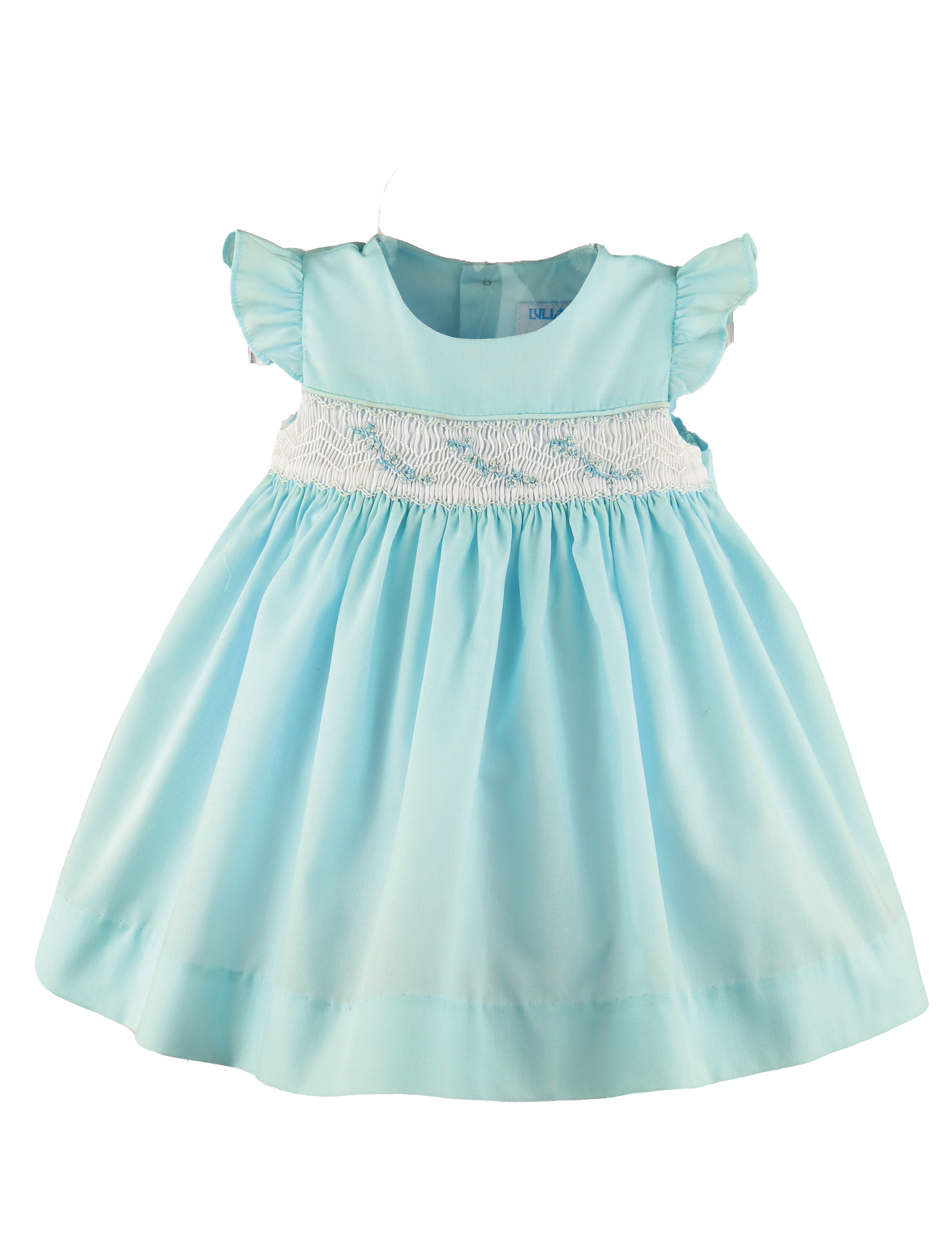Luli & Me Girls Batiste Flutter Sleeve Smocked Dress - Light Blue