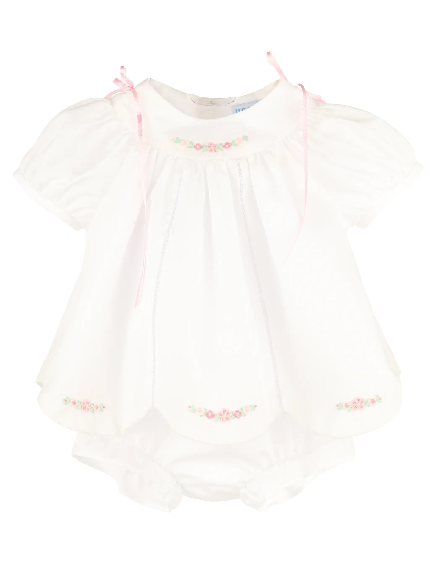 Luli & Me Baby Girls Pink Embroidered Dress Set - Bows at Shoulders by Luli & Me