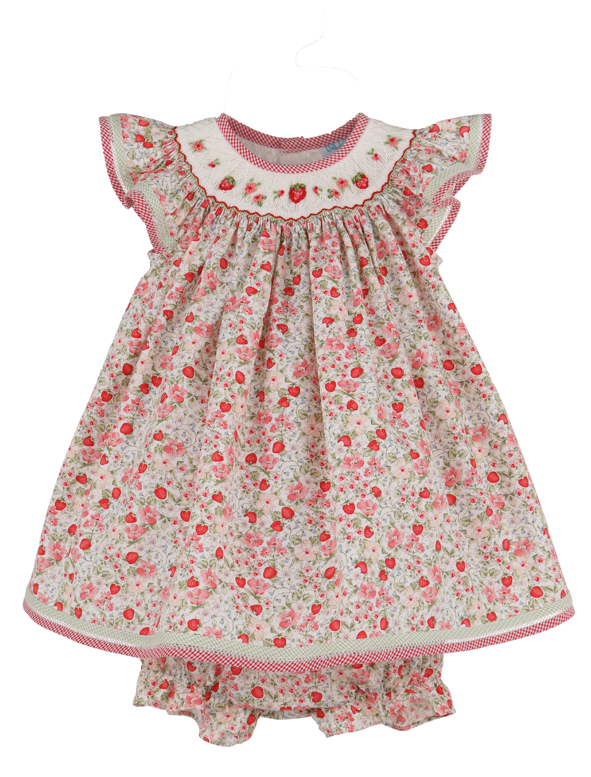 Luli & Me Girls Red Cherries & Berries Print Smocked Bishop Dress