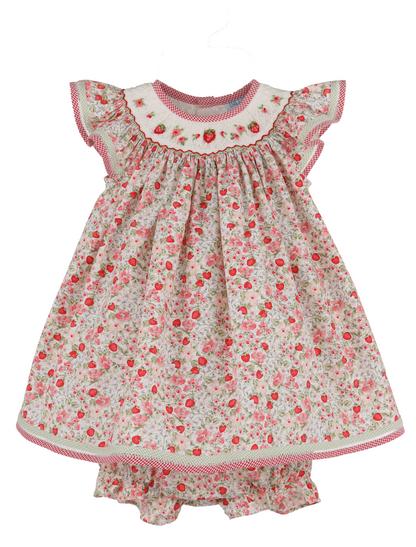 Luli & Me Girls Red Cherries & Berries Print Smocked Bishop Dress by Luli & Me