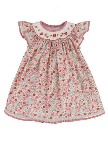 Luli & Me Girls Red Cherries & Berries Print Smocked Bishop Dress by Luli & Me
