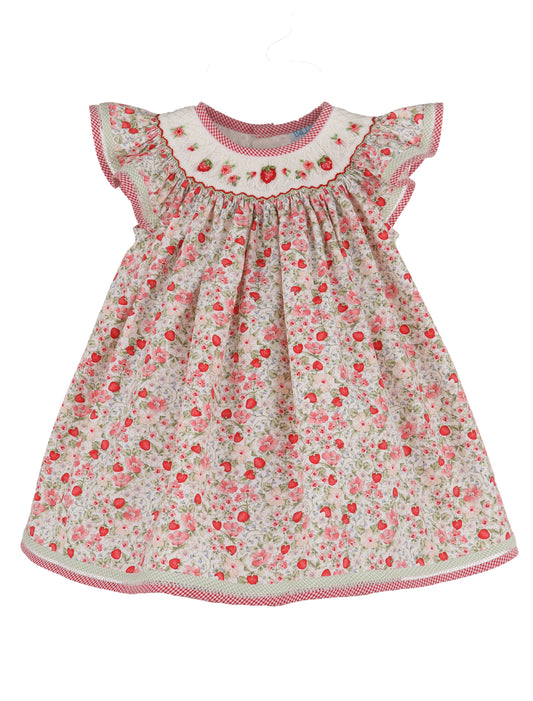 Luli & Me Girls Red Cherries & Berries Print Smocked Bishop Dress by Luli & Me