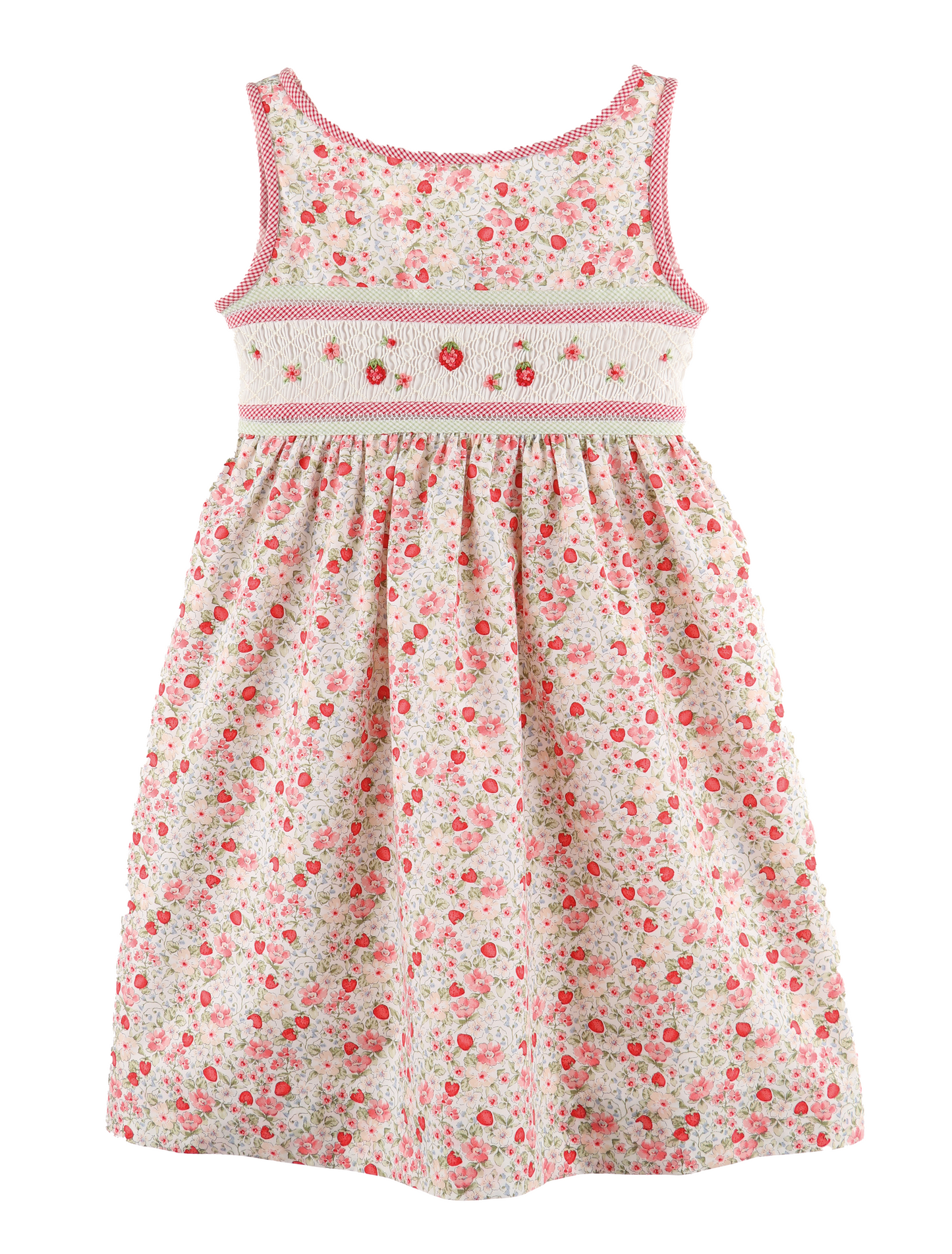 Luli & Me Girls Red Cherries & Berries Print Smocked Sleeveless Dress by Luli & Me
