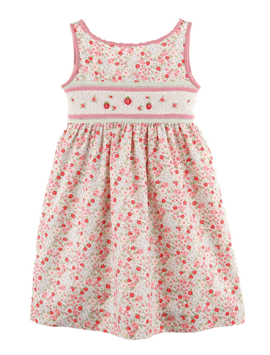 Luli & Me Girls Red Cherries & Berries Print Smocked Sleeveless Dress by Luli & Me