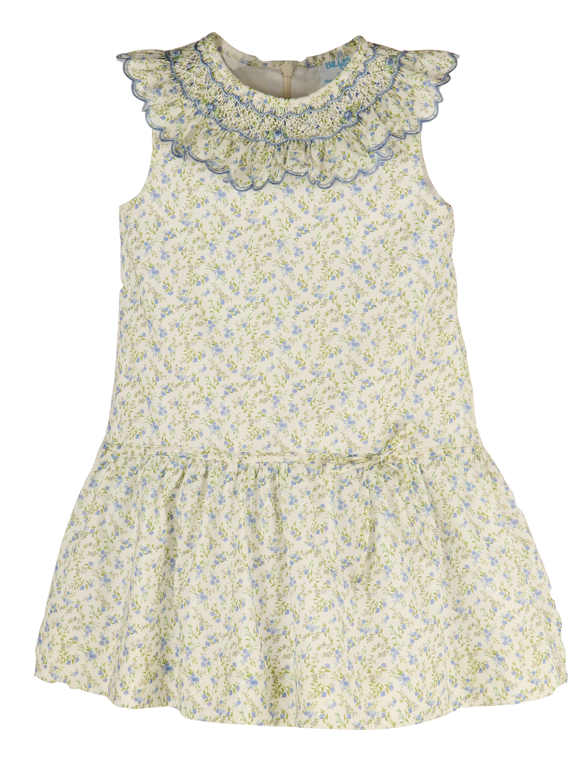 Luli & Me Girls Periwinkle Blue Floral Smocked Collar A-Line Dres