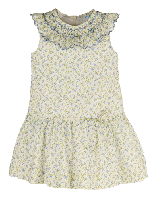 Luli & Me Girls Periwinkle Blue Floral Smocked Collar A-Line Dres by Luli & Me