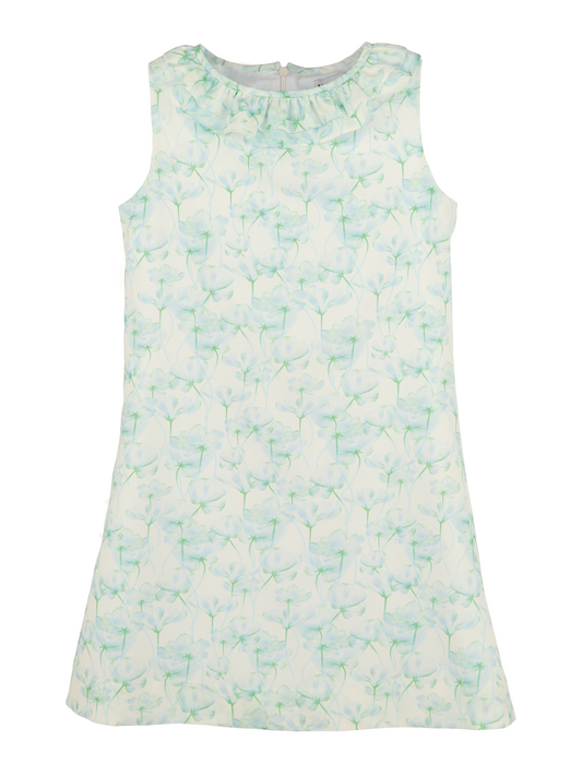 Luli & Me Girls Blue Poppy Waves Floral Sleeveless Dress - Ruffle Collar by Luli & Me