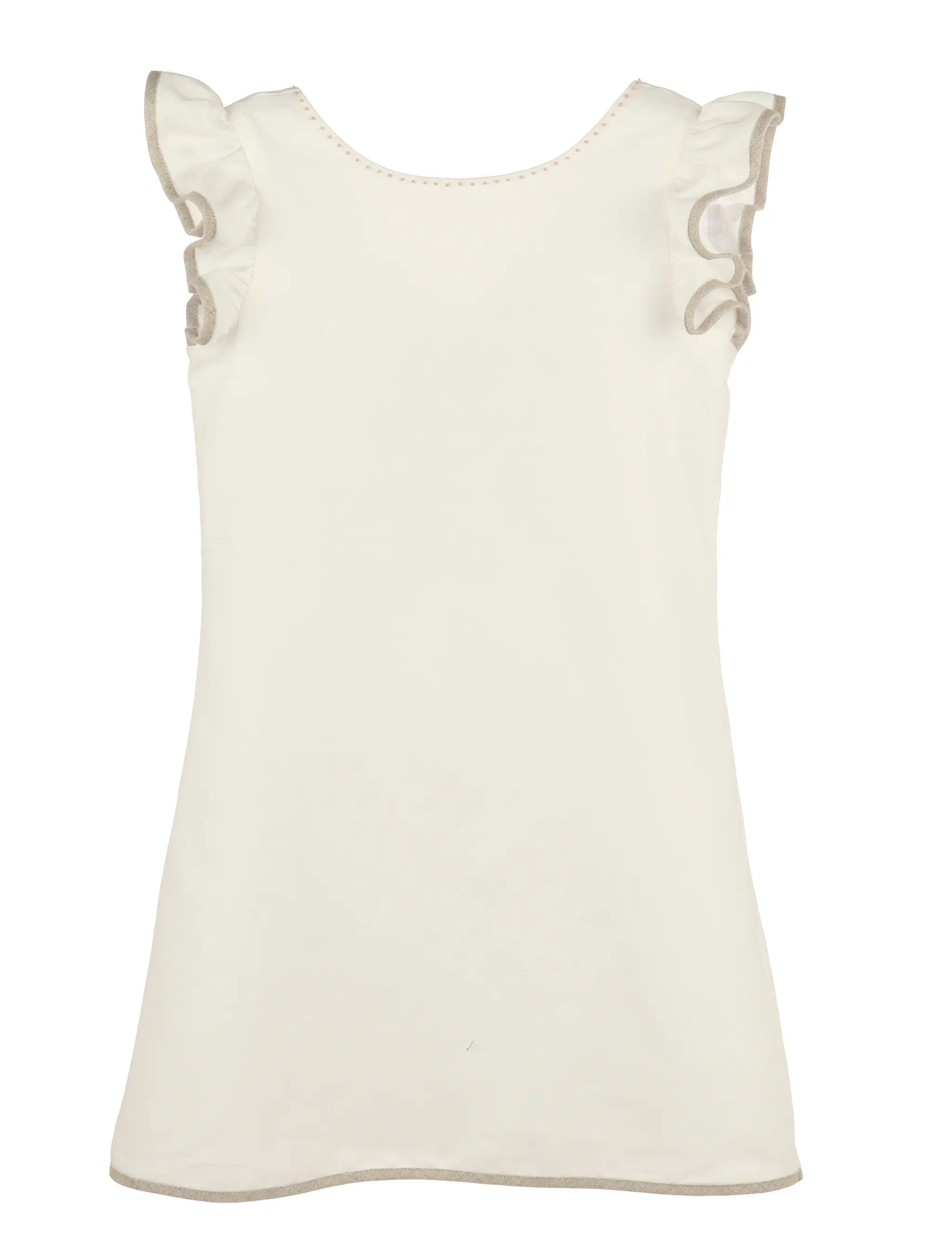 Luli & Me Girls Ivory Linen Blend Flutter Sleeve Shift Dress