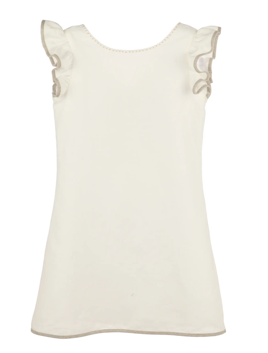 Luli & Me Girls Ivory Linen Blend Flutter Sleeve Shift Dress by Luli & Me