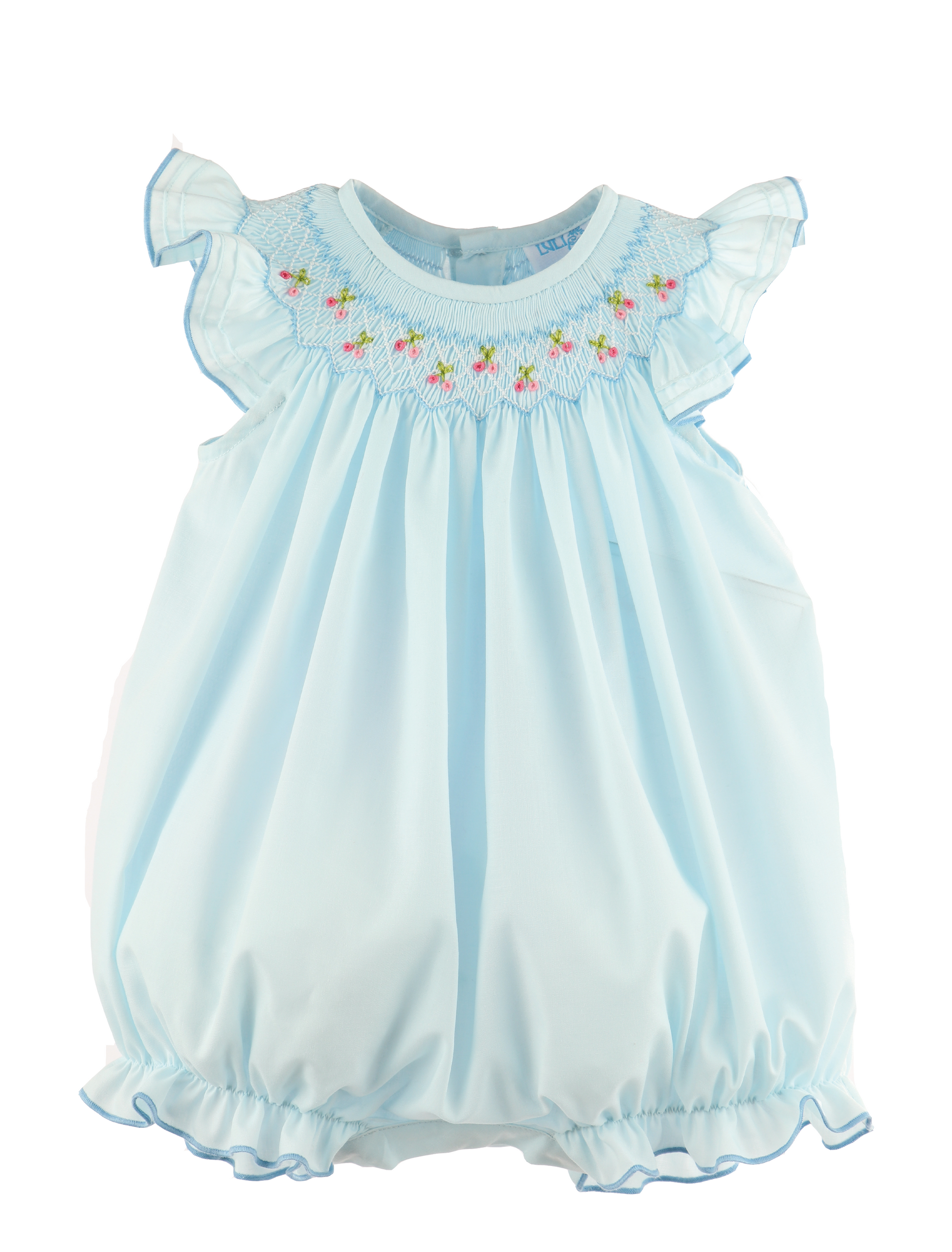 Luli & Me Baby Girls Light Blue Bubble - Smocked Cherry Cherries