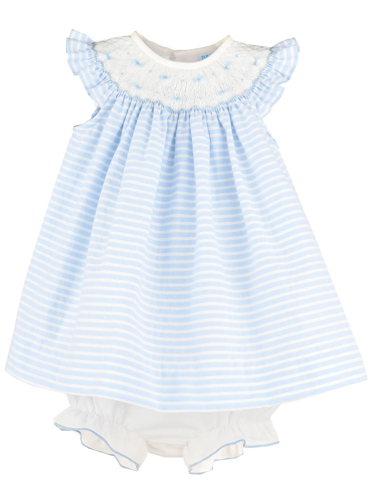 Luli & Me Girls Plumeti Stripes Smocked Bishop Dress - Blue by Luli & Me