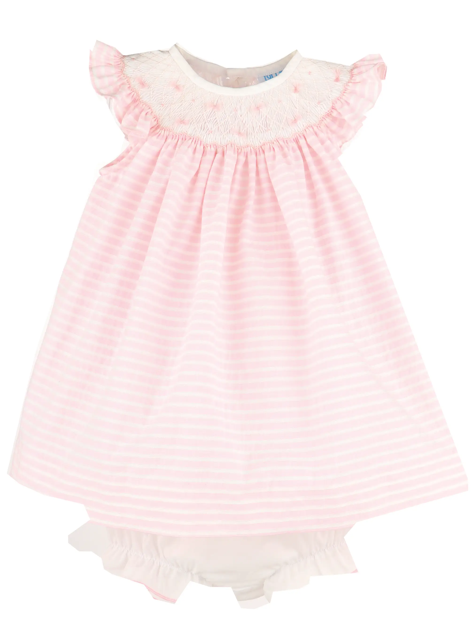 Luli & Me Girls Plumeti Stripes Smocked Bishop Dress - Pink