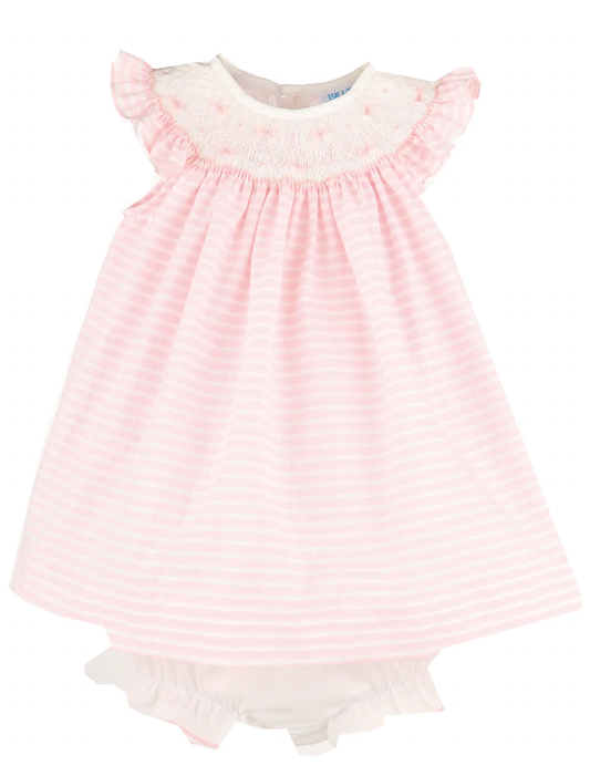Luli & Me Girls Plumeti Stripes Smocked Bishop Dress - Pink by Luli & Me