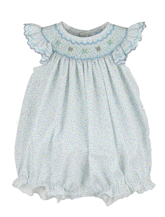 Luli & Me Baby Girls Blue Floral Smocked Bubble by Luli & Me