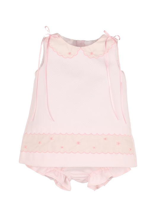 Luli & Me Baby Girls Pink Pique Embroidered Bloomers Set with Ribbons by Luli & Me