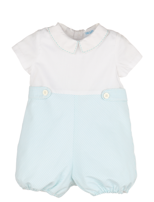 Luli & Me Boys Turquoise & White Mini Stripes Bubble with Tabs by Luli & Me
