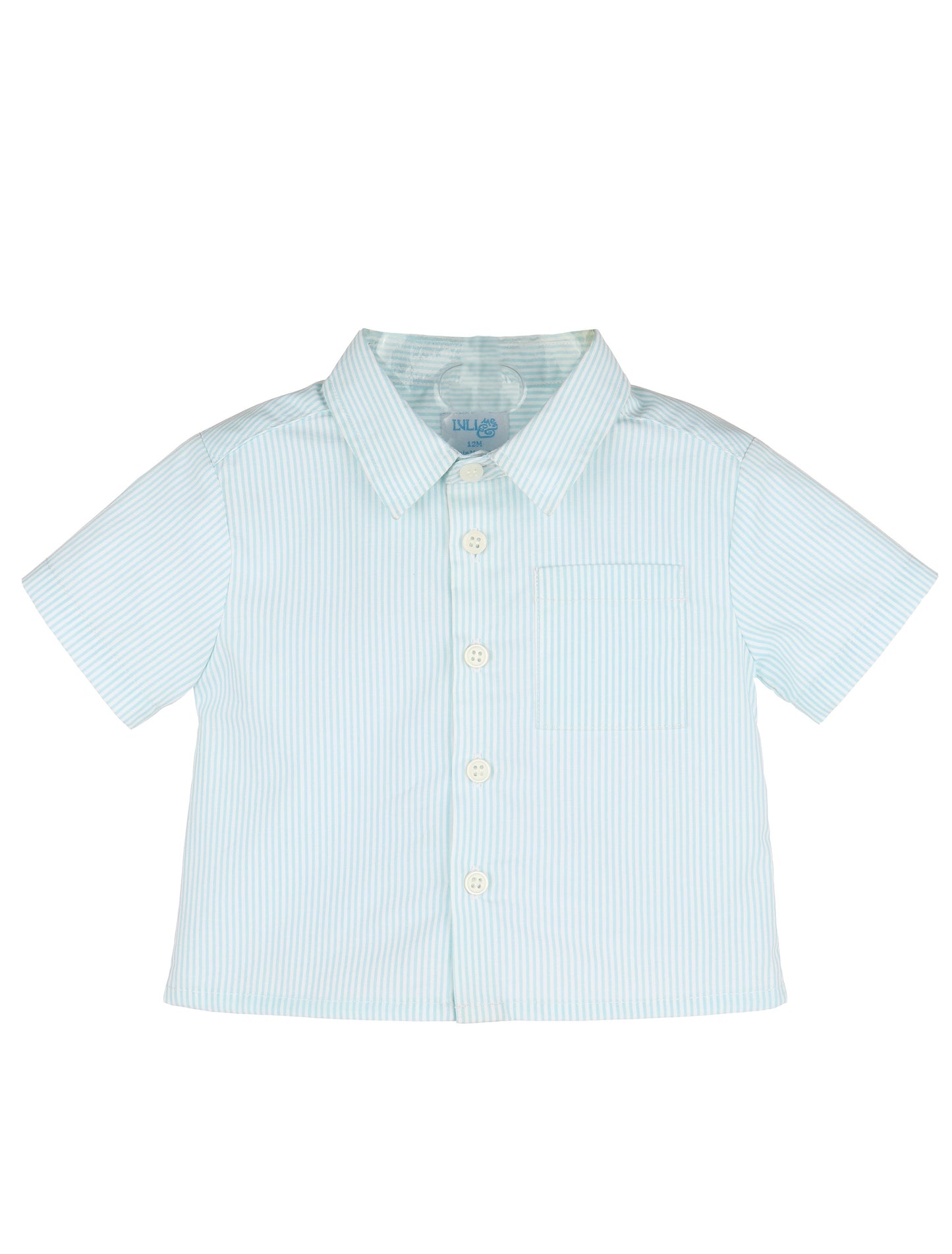 Luli & Me Boys Turquoise & White Mini Stripes Collared Shirt by Luli & Me