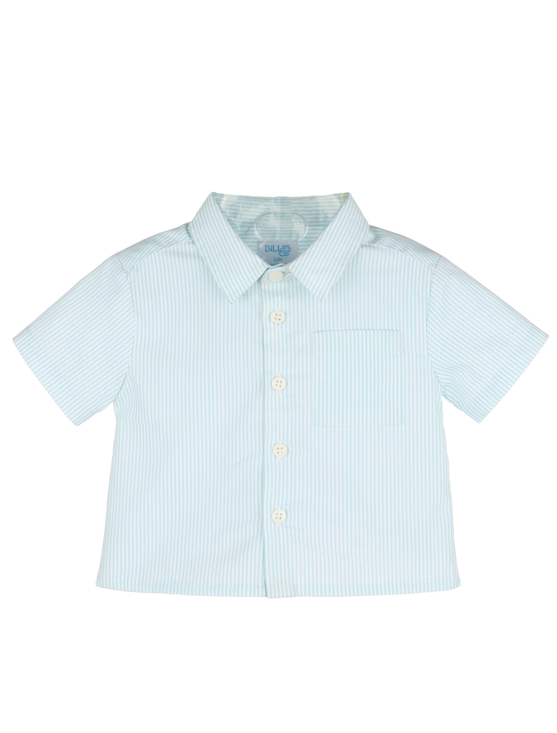 Luli & Me Boys Turquoise & White Mini Stripes Collared Shirt