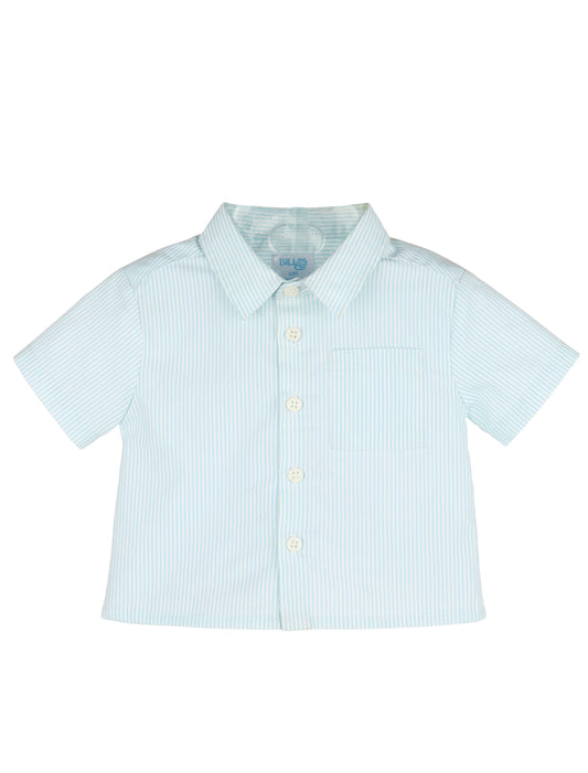 Luli & Me Boys Turquoise & White Mini Stripes Collared Shirt by Luli & Me