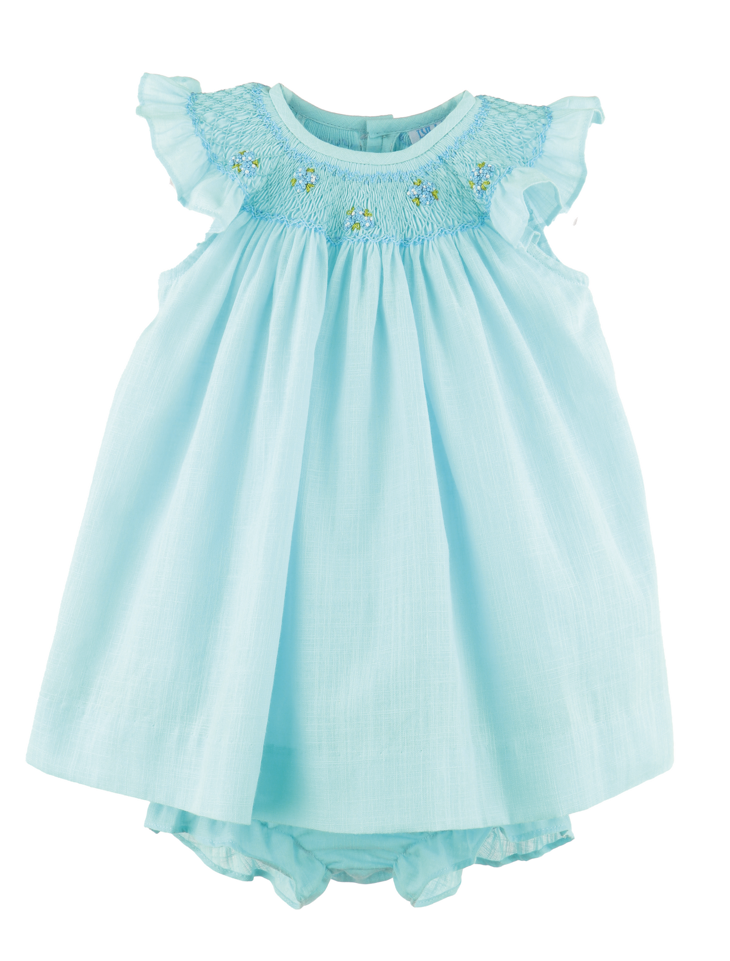 Luli & Me Girls Smocked Bishop Dress - Flutter Sleeves - Turquoise by Luli & Me