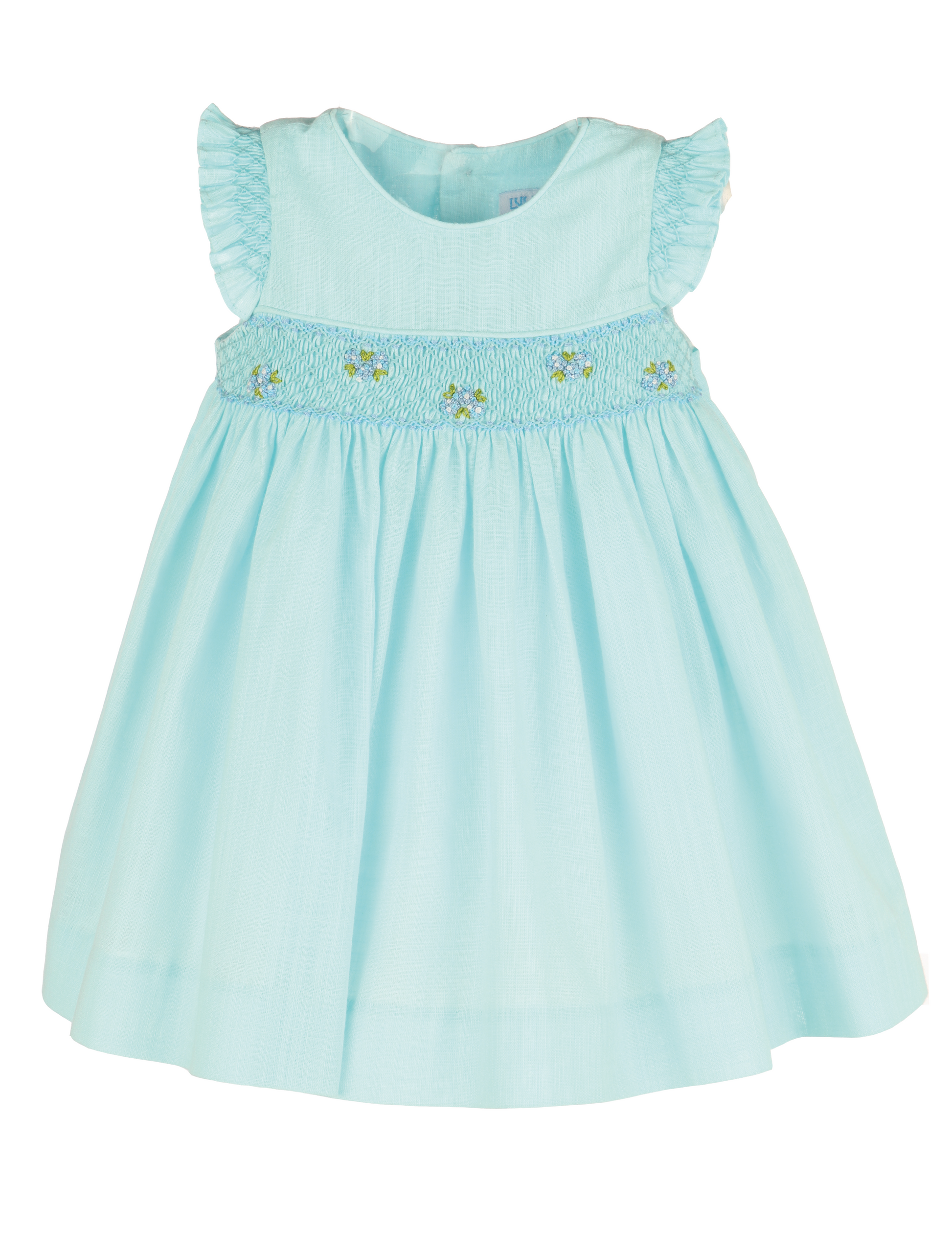 Luli & Me Girls Smocked Ruffle Sleeve Dress - Turquoise