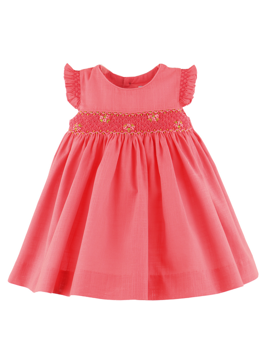 Luli & Me Girls Smocked Ruffle Sleeve Dress - Coral by Luli & Me