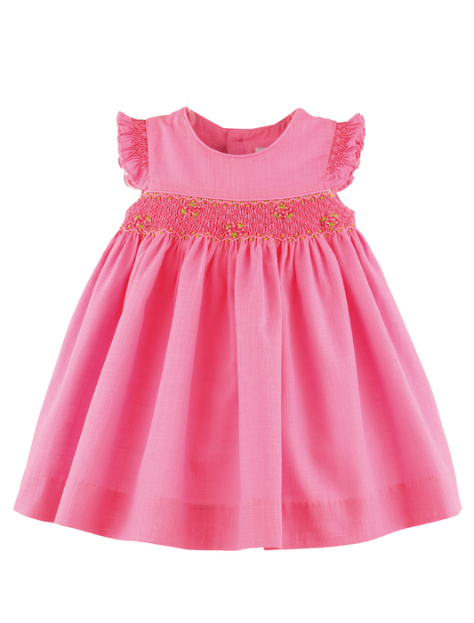 Luli & Me Girls Smocked Ruffle Sleeve Dress - Hot Pink by Luli & Me