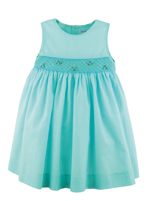 Luli & Me Girls Sleeveless Smocked Dress - Turquoise by Luli & Me