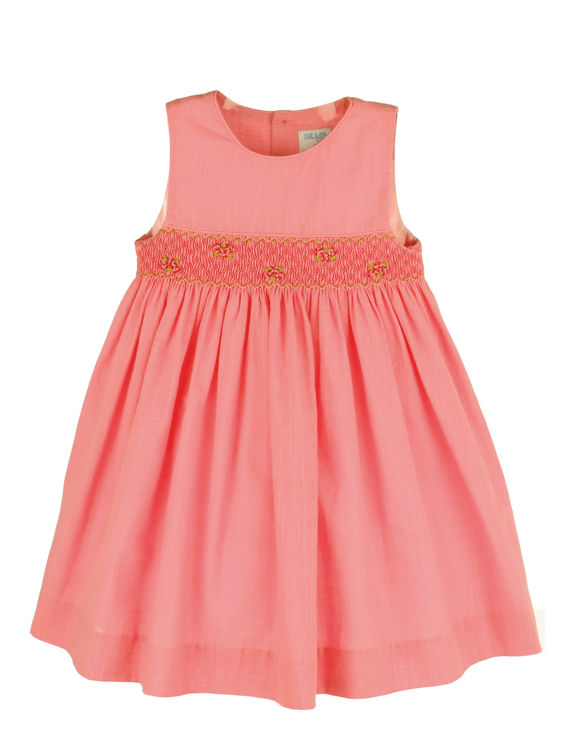 Luli & Me Girls Sleeeveless Smocked Dress - Coral