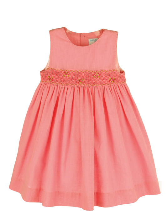 Luli & Me Girls Sleeeveless Smocked Dress - Coral by Luli & Me