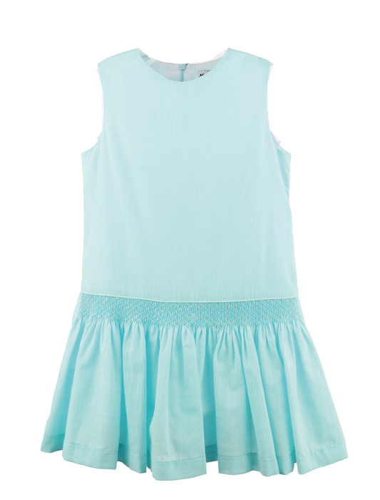 Luli & Me Girls Sleeveless Smocked Drop Waist Dress - Turquoise by Luli & Me