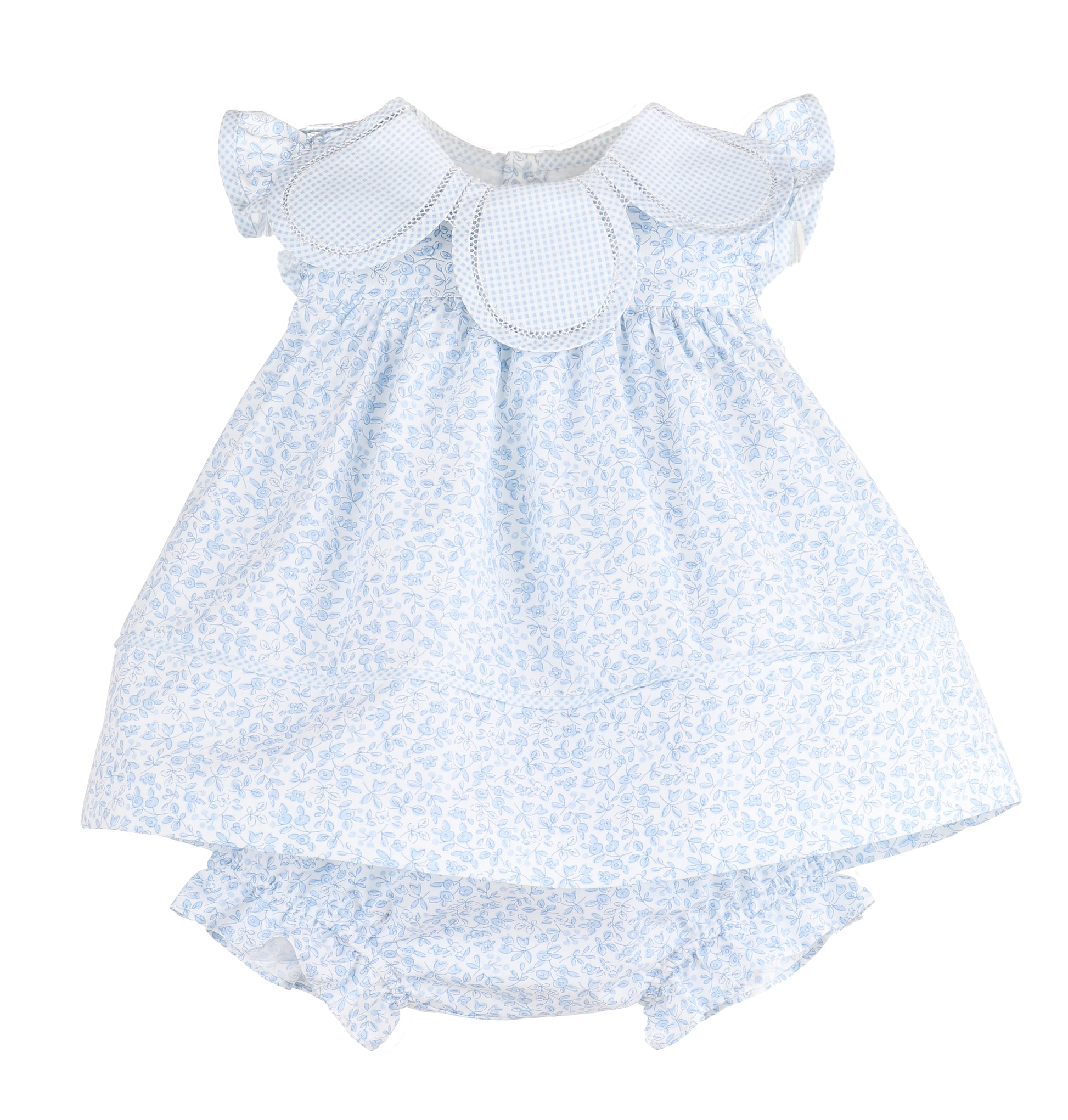Sophie & Lucas Girls Floral Blooms Petal Collar Dress - Bow in Back - Blue