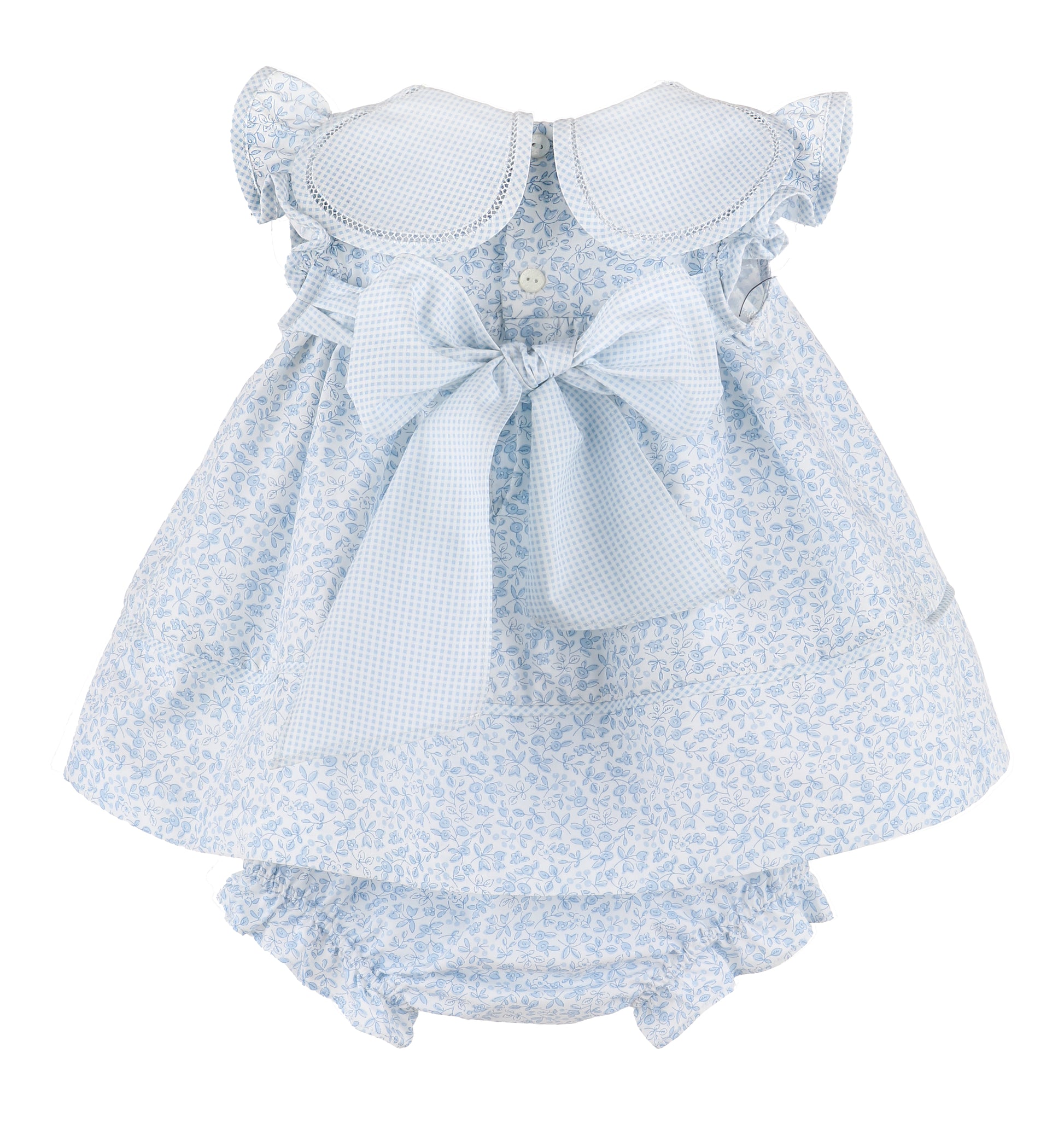 Sophie & Lucas Girls Floral Blooms Petal Collar Dress - Bow in Back - Blue
