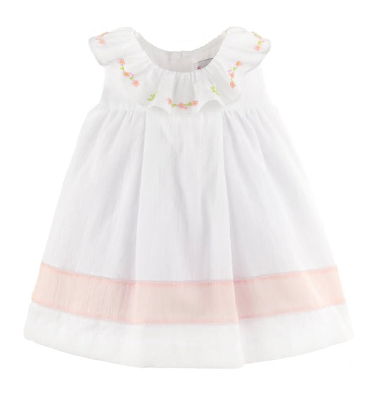 Sophie & Lucas Sleeveless White Daisy Chain Collar Dress - Pink Trim by Sophie & Lucas
