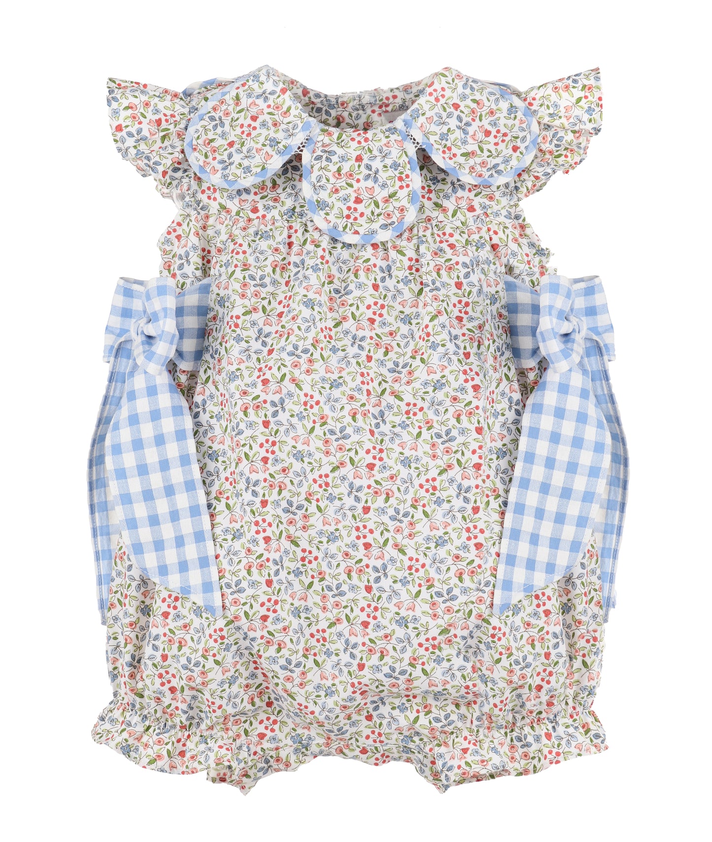 Sophie & Lucas Girls Americana Floral Petal Romper - Blue Bows at Sides by Sophie & Lucas