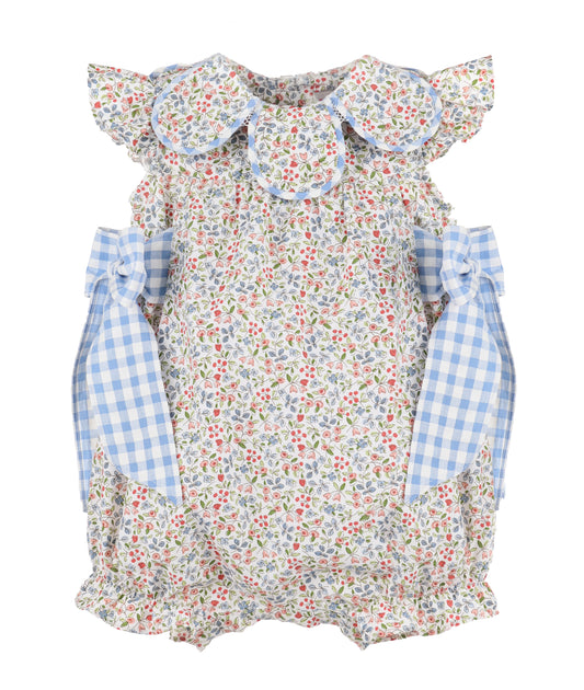 Sophie & Lucas Girls Americana Floral Petal Romper - Blue Bows at Sides by Sophie & Lucas