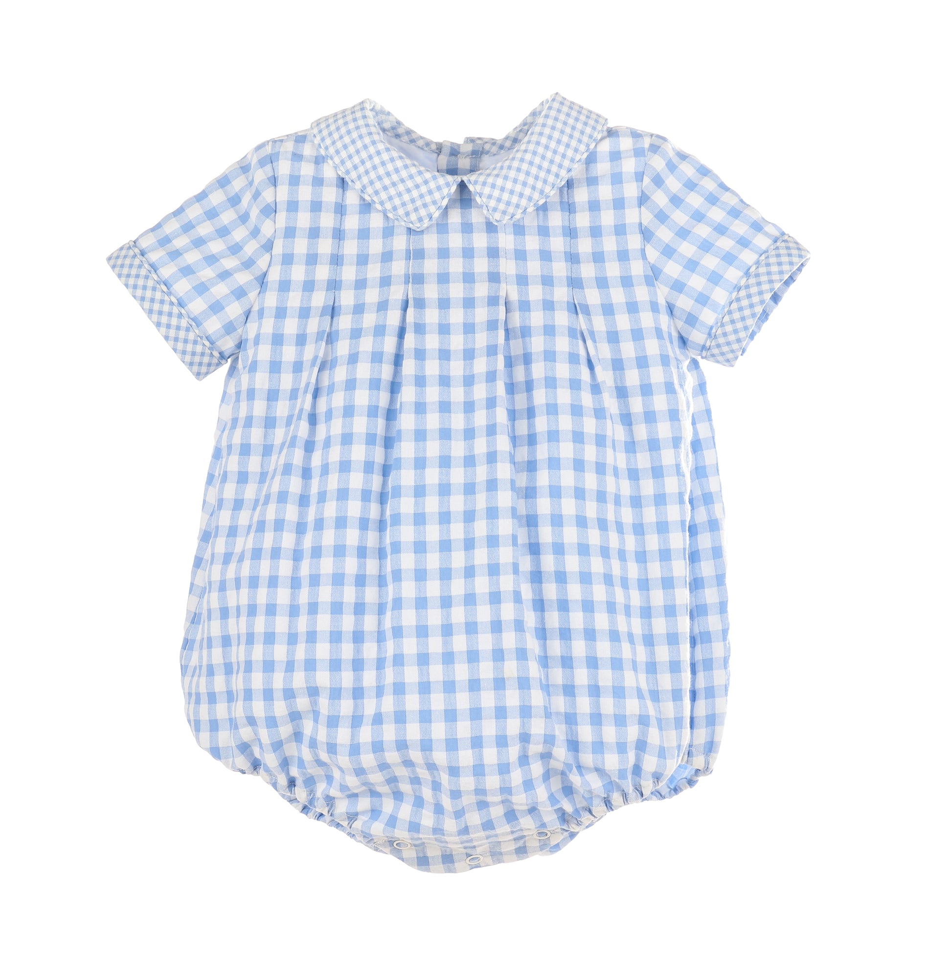 Sophie & Lucas Baby Boys Blue Gingham Duo Bubble with Collar